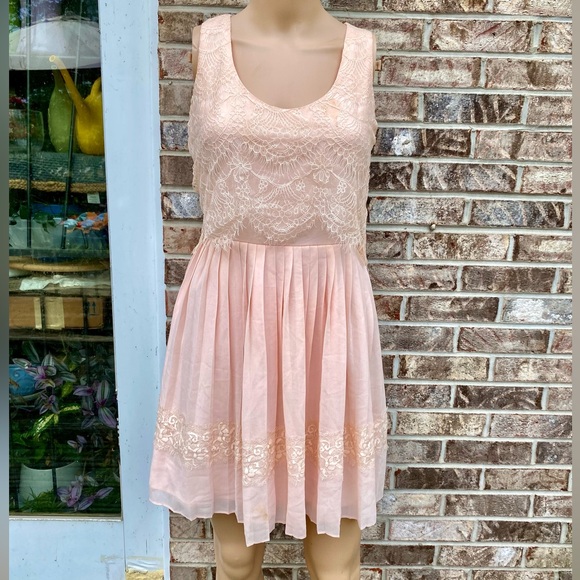 Pastel Ballet Pink & Cream/Peach Lace Balletcore Dress - Picture 1 of 9